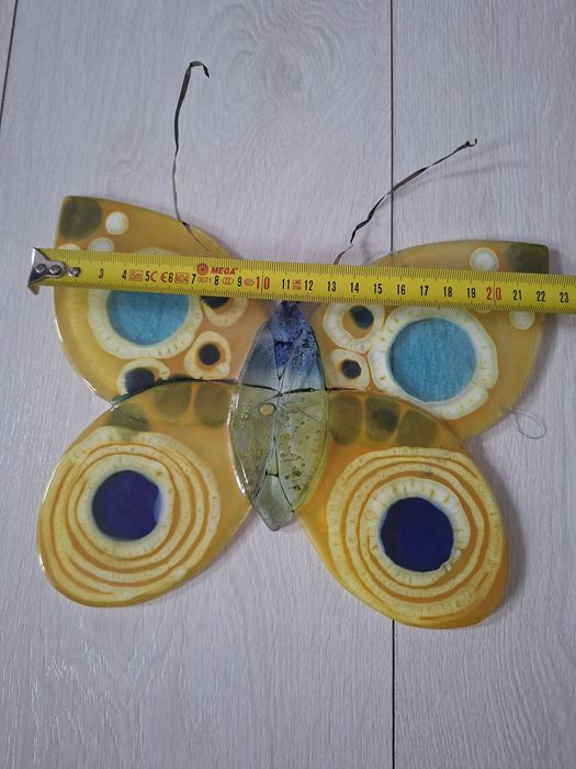 Motyl szklany dekoracja ręcznie robiony.