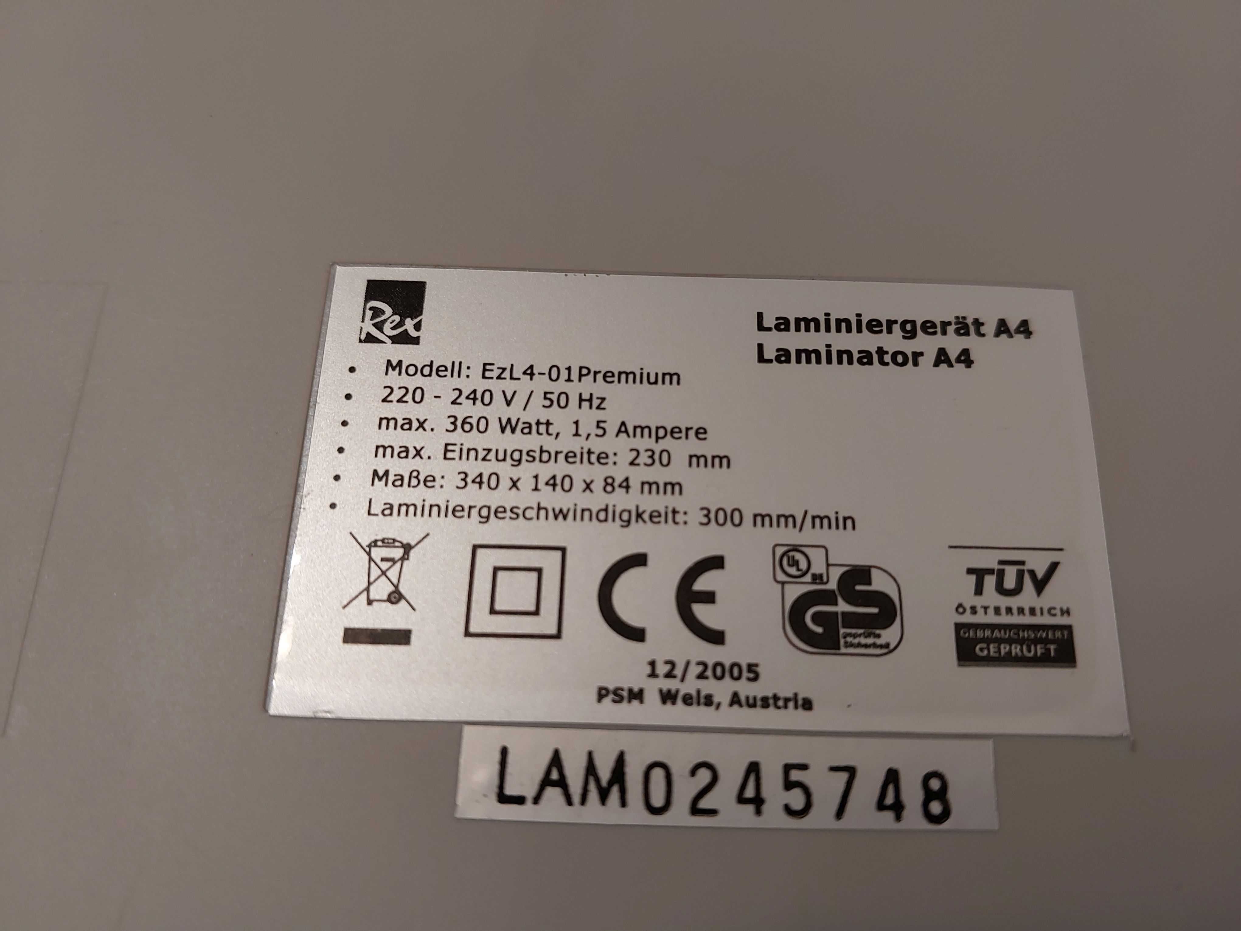 Laminator Rex EzL4-01 Premium szybkość 300mm/min szer. laminowania 230