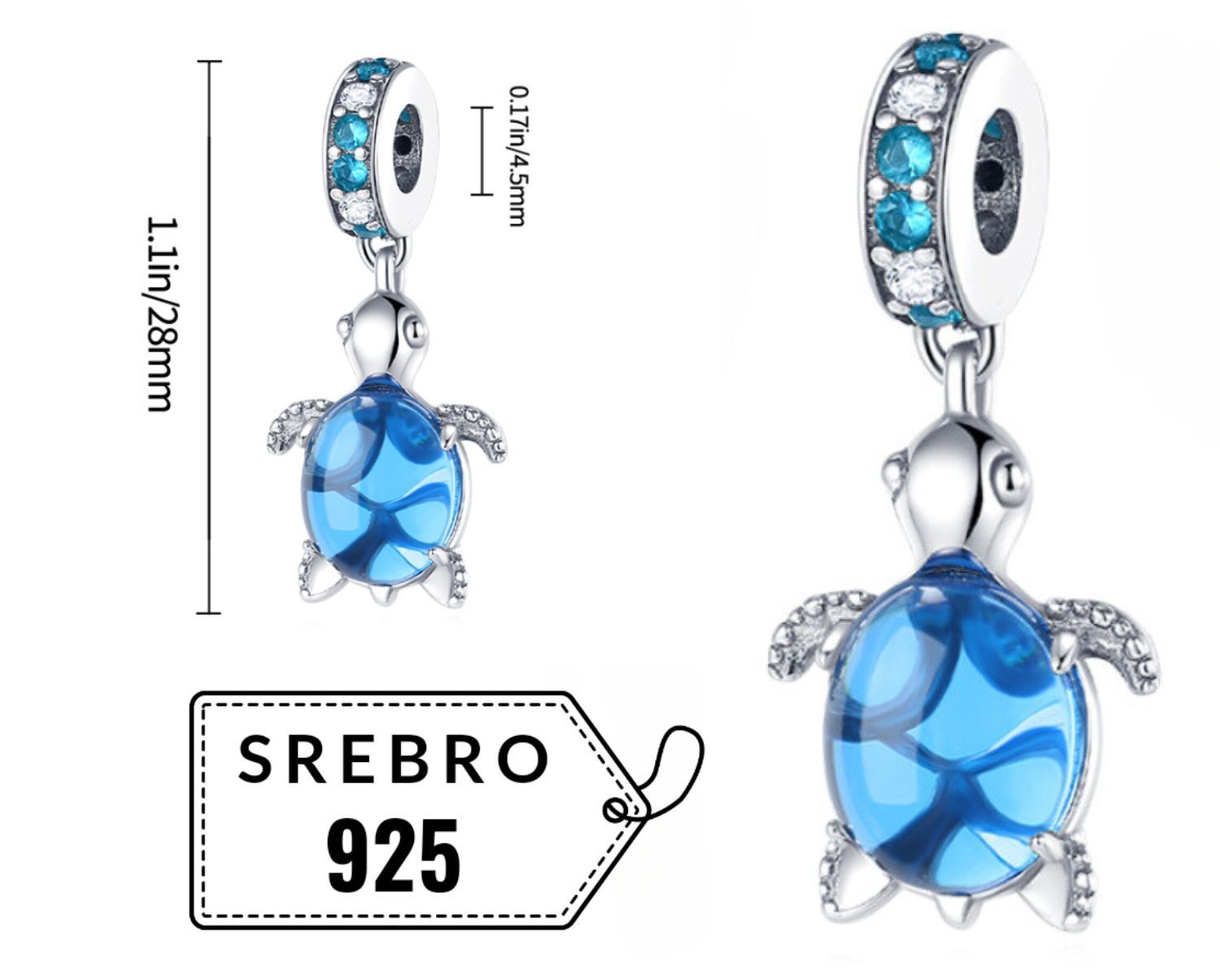 071 Charms do bransoletki typu Pandora srebro 925 niebieski zółw