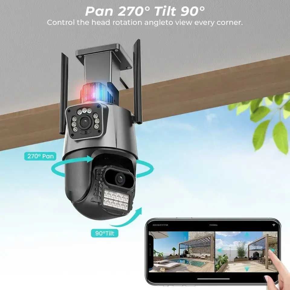 Вулична WIFI Камера Відеоспостереження Dual Lens 8Mp Видеонаблюдение