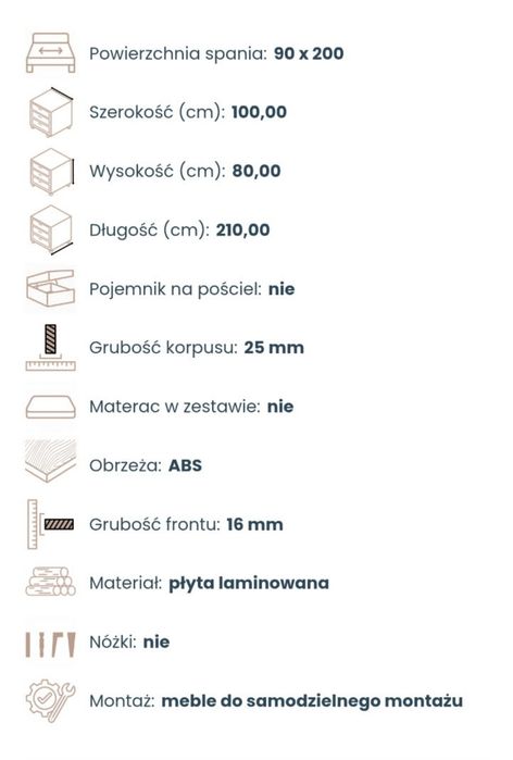 Łóżko jednoosobowe 90x200 cm solidne i wygodne