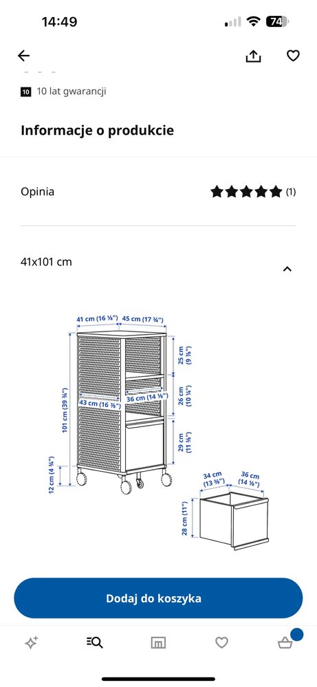 Szafka IKEA na kotkach, siatka czarny, 41x101 cm