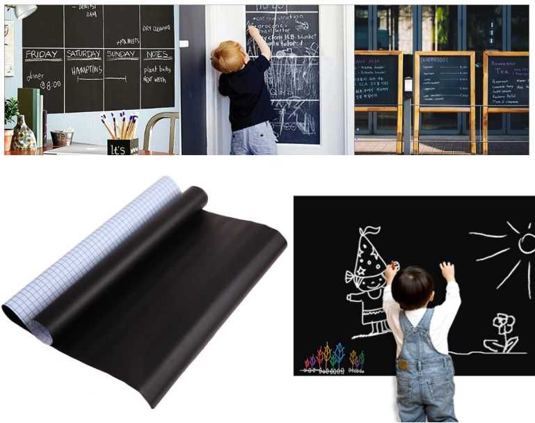 Samoprzylepna tablica kredowa duża na ścianę + kreda zestaw