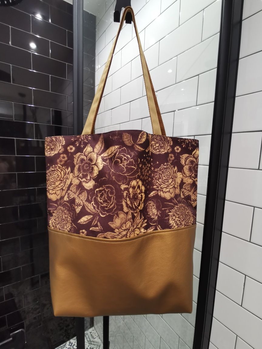 Torba skórzana złota damska torebka shopperka shopper vintage boho