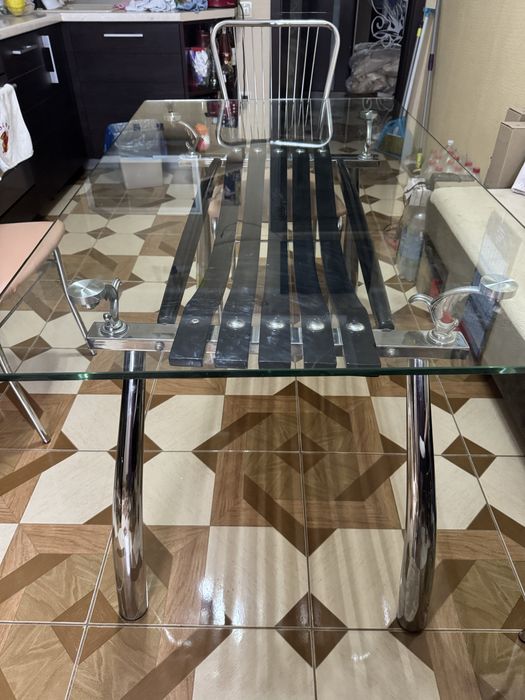 Стол кухонный, стол стеклянный ножки хром