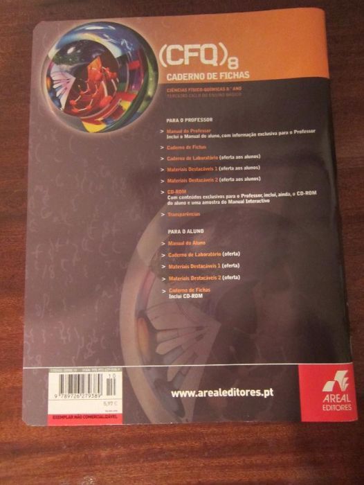 CFQ 8 - Ciências Físico-Químicas 8 - Areal Editores - Manual, Caderno