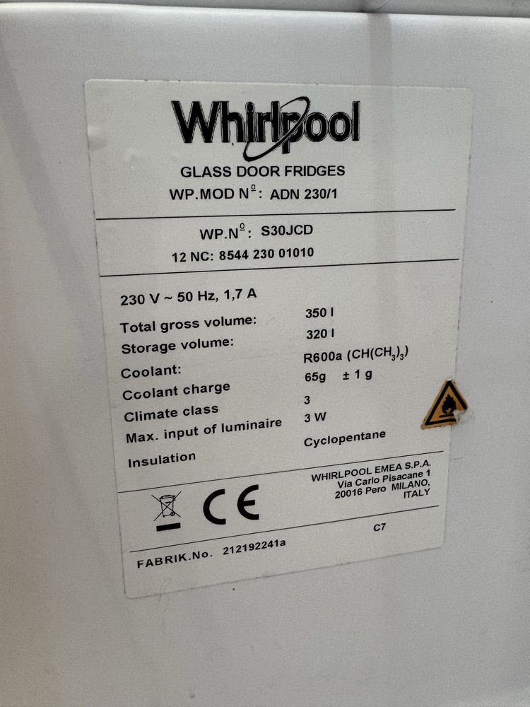 Lodowka witryna sklepowa whirpool