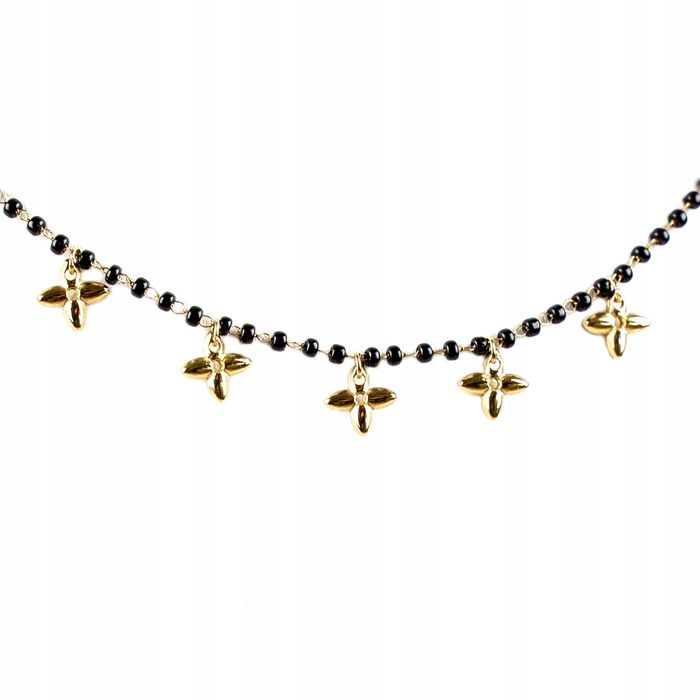 Łańcuszek Podwójny Czarne Koraliki Gwiazdki 00292
