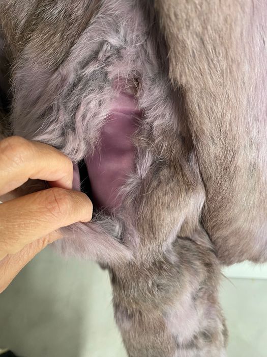 Casaco pelo rosa e castanho