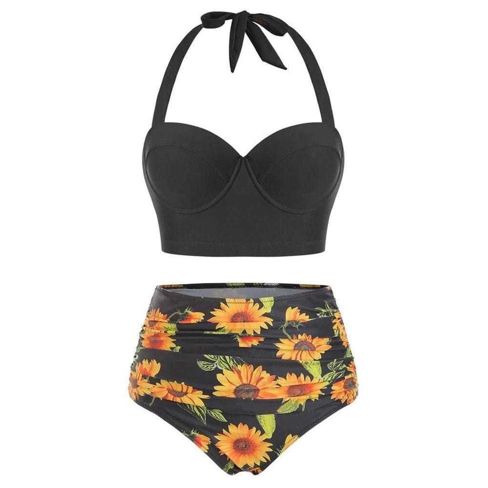 Strój Bikini Wysoki Stan Damski Kostium Kąpielowy Plażowy PUSH-UP 3XL