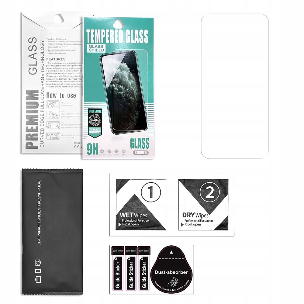 Szkło Hartowane Do Iphone 12 Pro Max Pełne Premium 9H Big Edge Zestaw