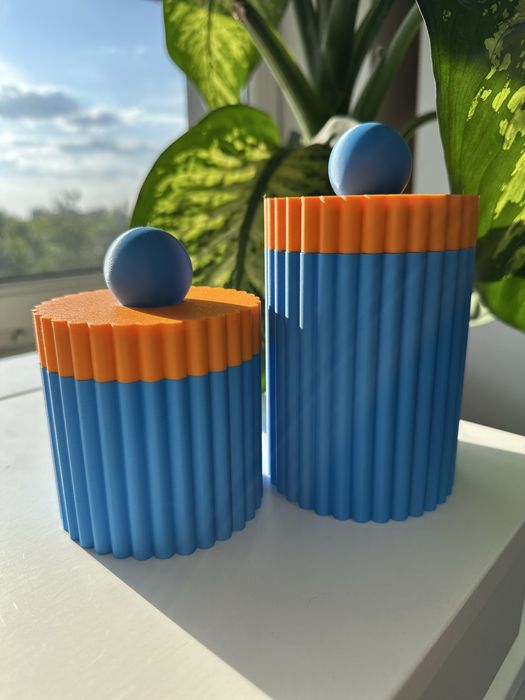 Kubki kubeczki druk 3D PLA pomarańczowe niebieskie organizery pojemnik