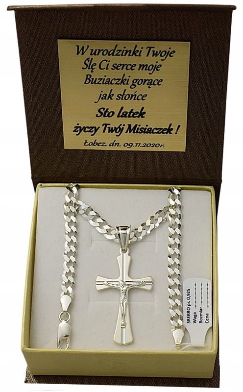 Łańcuszek Srebrny Pancerka 5,00 mm z Krzyżykiem pr 925 Grawer Gratis
