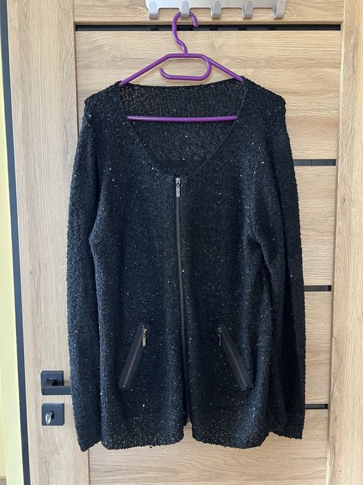 Sweter na zamek czarny z cekinami r. 44/46