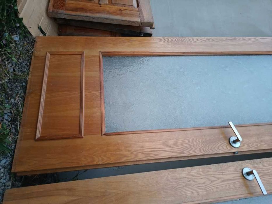 Komplet DRZWI wew. 80cm Drewno Natural SOSNA Okucia Szyba Zamek Klucze