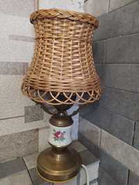 Старинная лампа , бронза, фарфор , плетенный абажур.