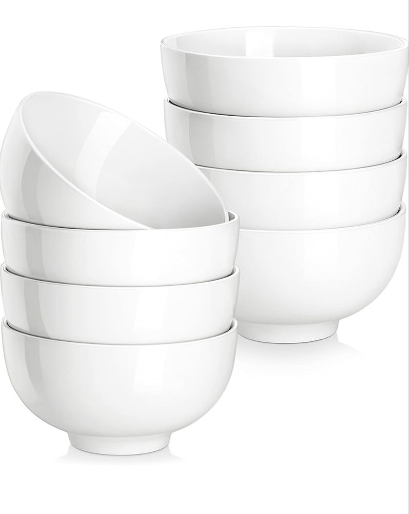 MALACASA Seria REGULAR 8 białych porcelanowych miseczek300ml