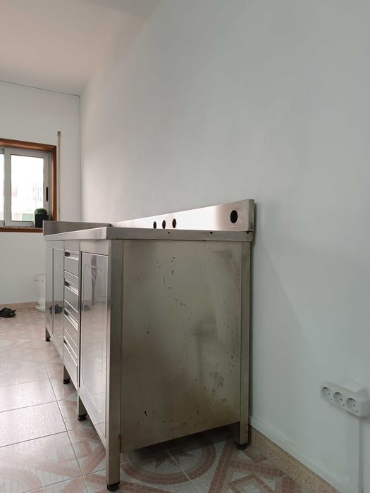 Armário de Trabalho Profissional em Inox – 210 cm – com pia integrada