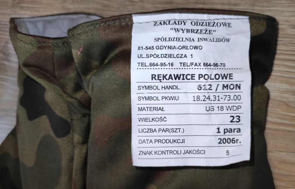 Rękawice Polowe Wojskowe Wzór 612/MON