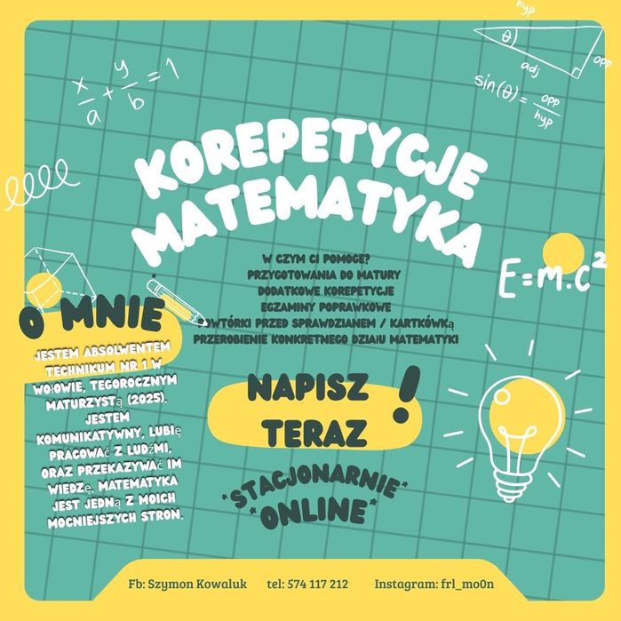 Korepetycje matematyka Szkoła średnia Technikum / Liceum