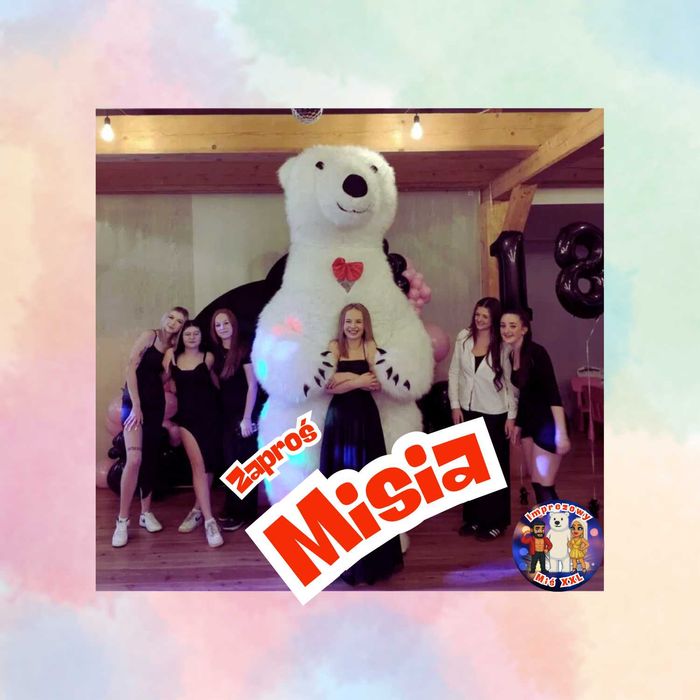 Biały Miś na imprezę wesele urodziny osiemnastkę Żywa Maskotka