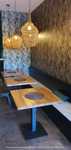 Stół bukowy na jednej nodze 80x80 metal postument do restauracji loft