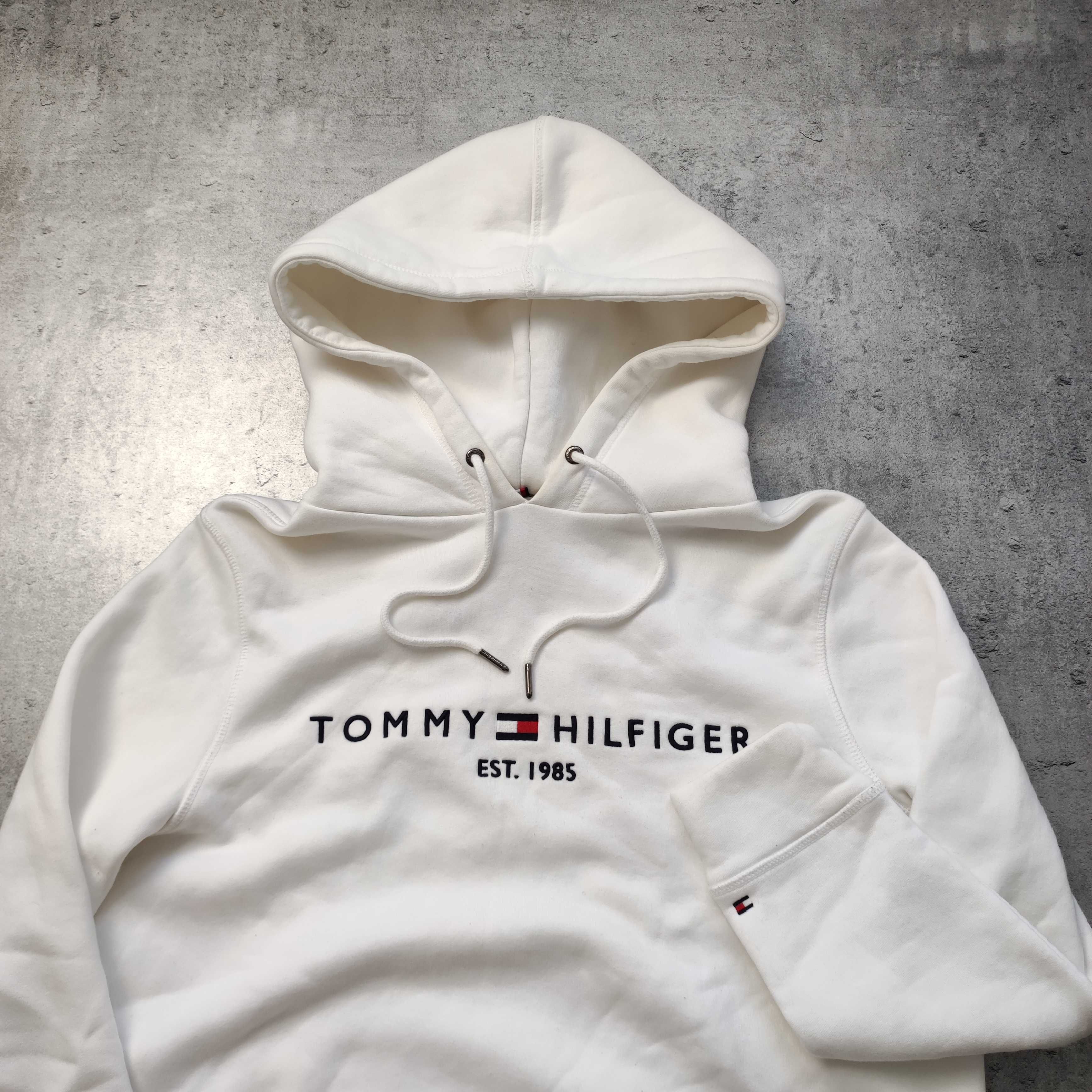 DAMSKA PREMIUM Bluza z Kapturem Biała Haft Logo Tommy Hilfiger Casual