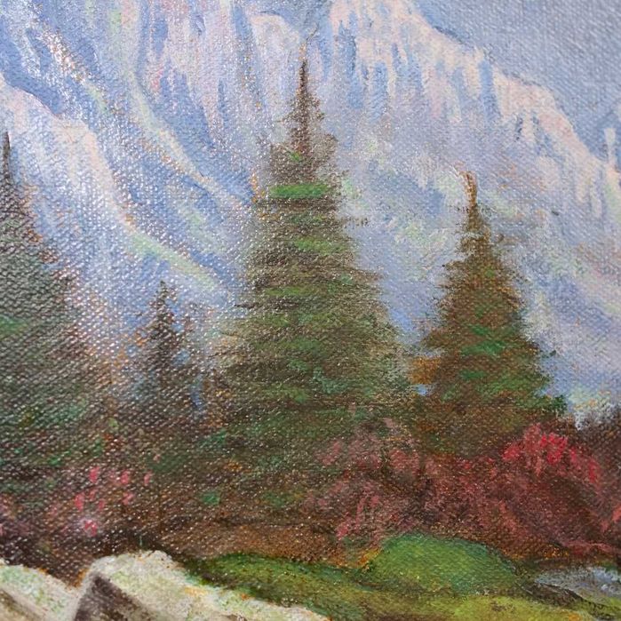 Óleo sobre tela com representação de paisagem assinado MAFaustino