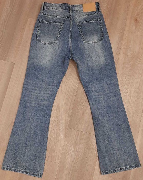 Jeansy Flared/Dzwony Unisex Niebieskie Sprane Rap Baggy Swag Opium