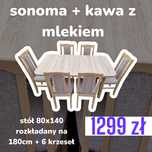 Nowe: Stół rozkładany + 6 krzeseł, SONOMA + KAWA Z MLEKIEM, dostawa PL