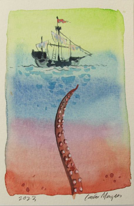 3 Aguarelas. Carlos Marques, fantasia, surreal, marinheiros.