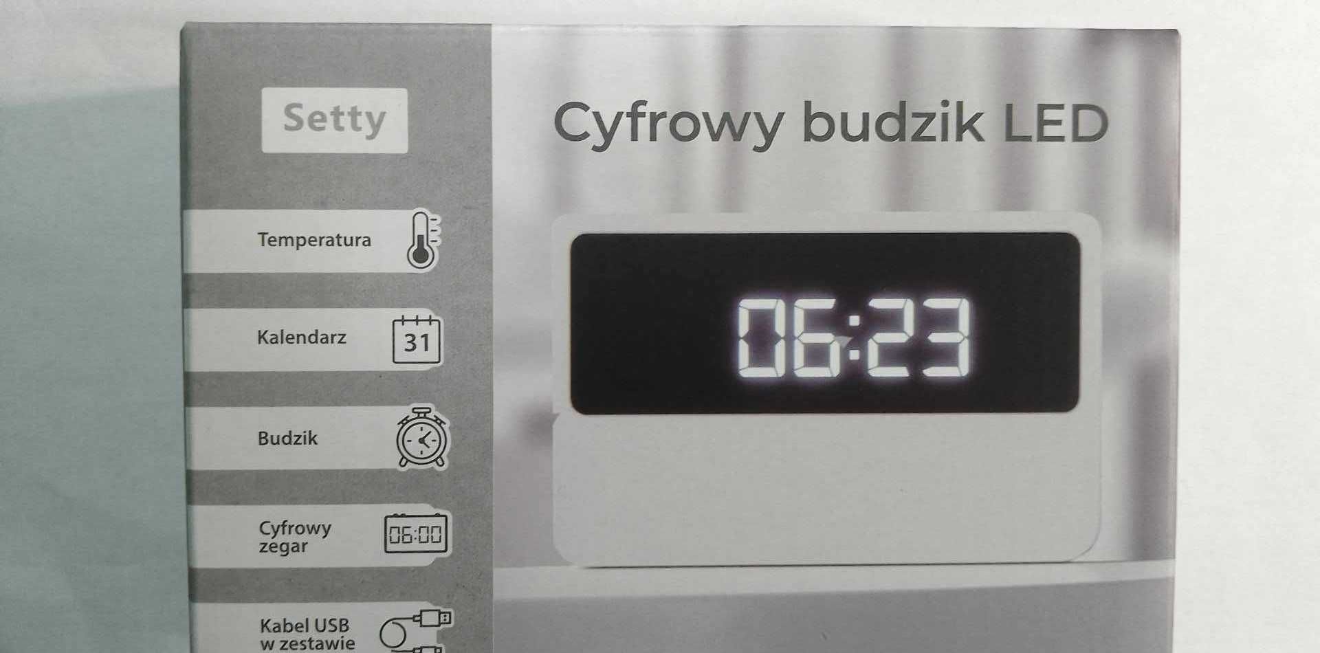 Setty Cyfrowy budzik LED Zegar, Termometr, Kalendarz Biały LW2220