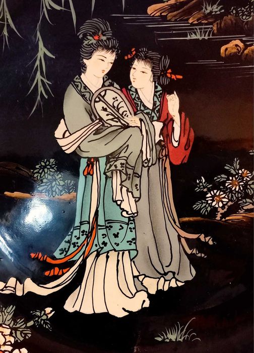 Disponível, Antiga e grande placa Porcelana Chinesa, Família Negra,