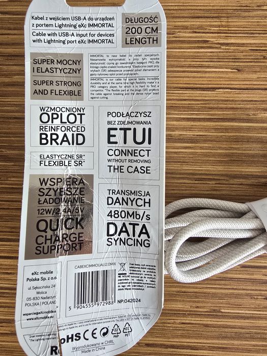 Kabel usb-a do urządzeń Lightning 2m 12W nowy