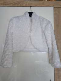 Białe bolerko komunijne, biały sweterek r. 134