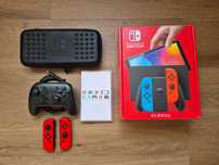 Nintendo Switch OLED + Pro Controller + 2 Joycon vermelho + Bolsa