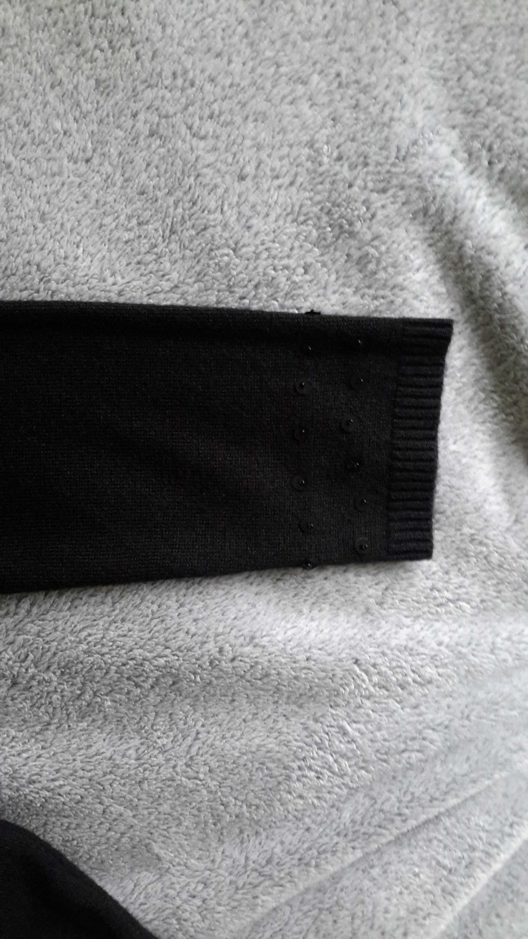 Sweter sweterek krótki z cekinami bluzeczka czarna r.S/M rękaw 3/4