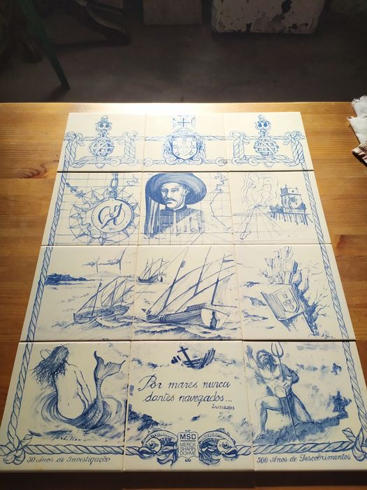 Painel de azulejos pintado