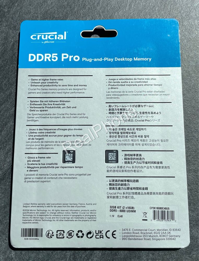 Оперативна памʼять Crucial 32GB (2x16GB) DDR5 6000 MHz Pro