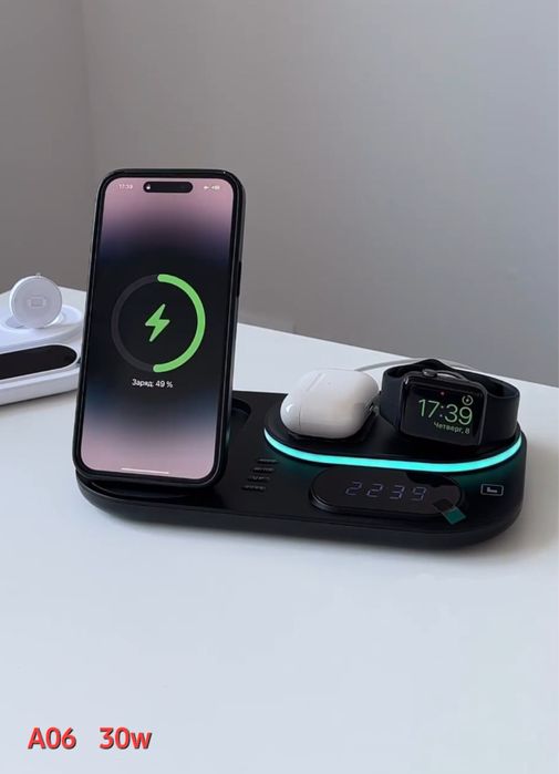 Беспроводная зарядка 5 в 1 Apple Watch iPhone Airpods, Samsung Galaxy