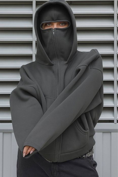 Худі з балаклавою, фліс, тепле зимове худі, чорне