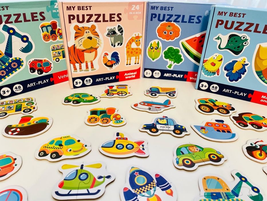 Пазли половинки транспорт - тварини - океан - фрукти та овочі