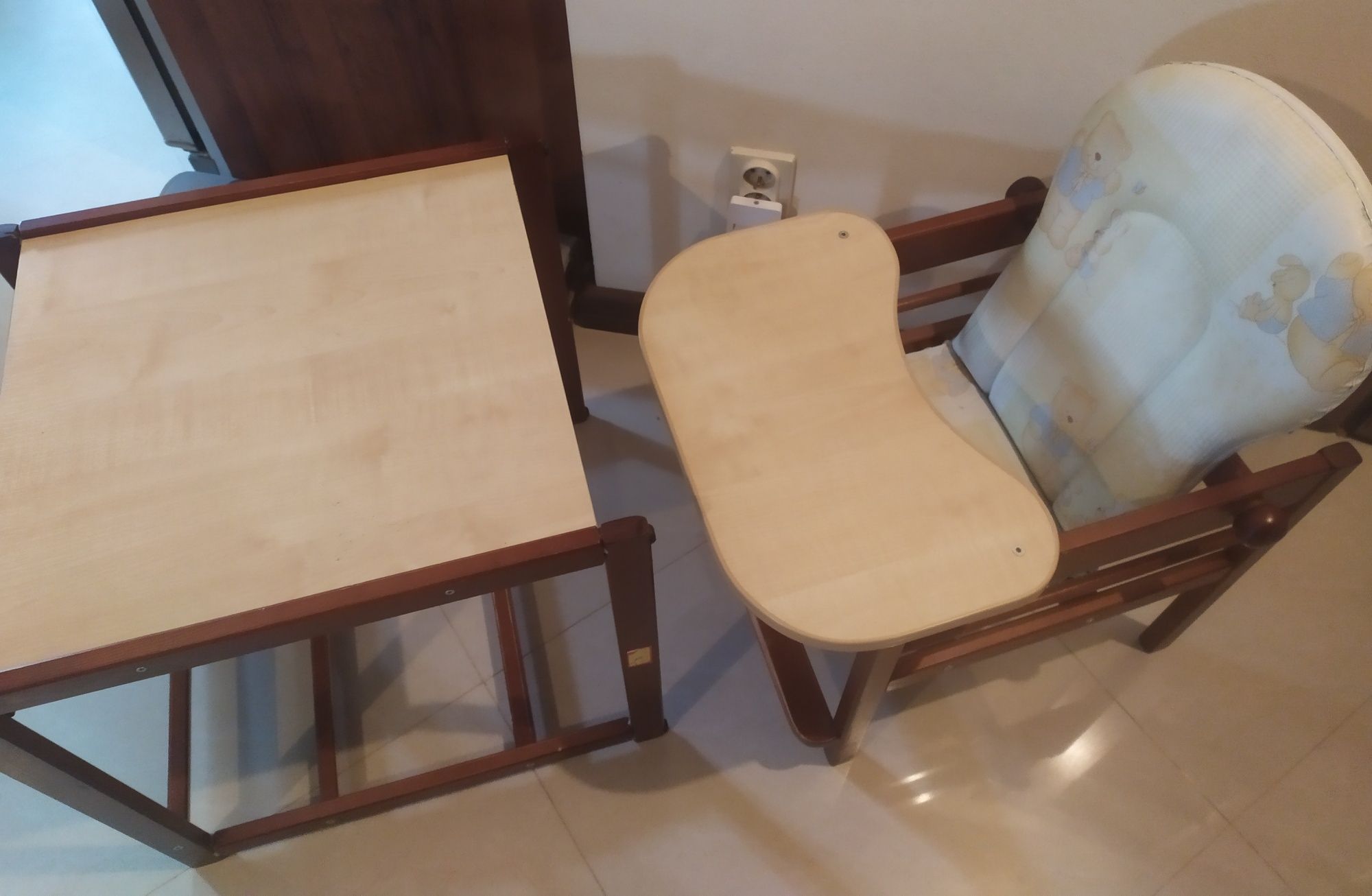 Krzesełko do karmienia bocian drewniane 2w1 stolik krzeselko