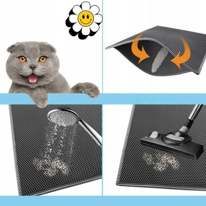 MATA POD KUWETĘ WYCIERACZKA Dla Kota Dwuwarstwowa Szara XXL 60x45 cm