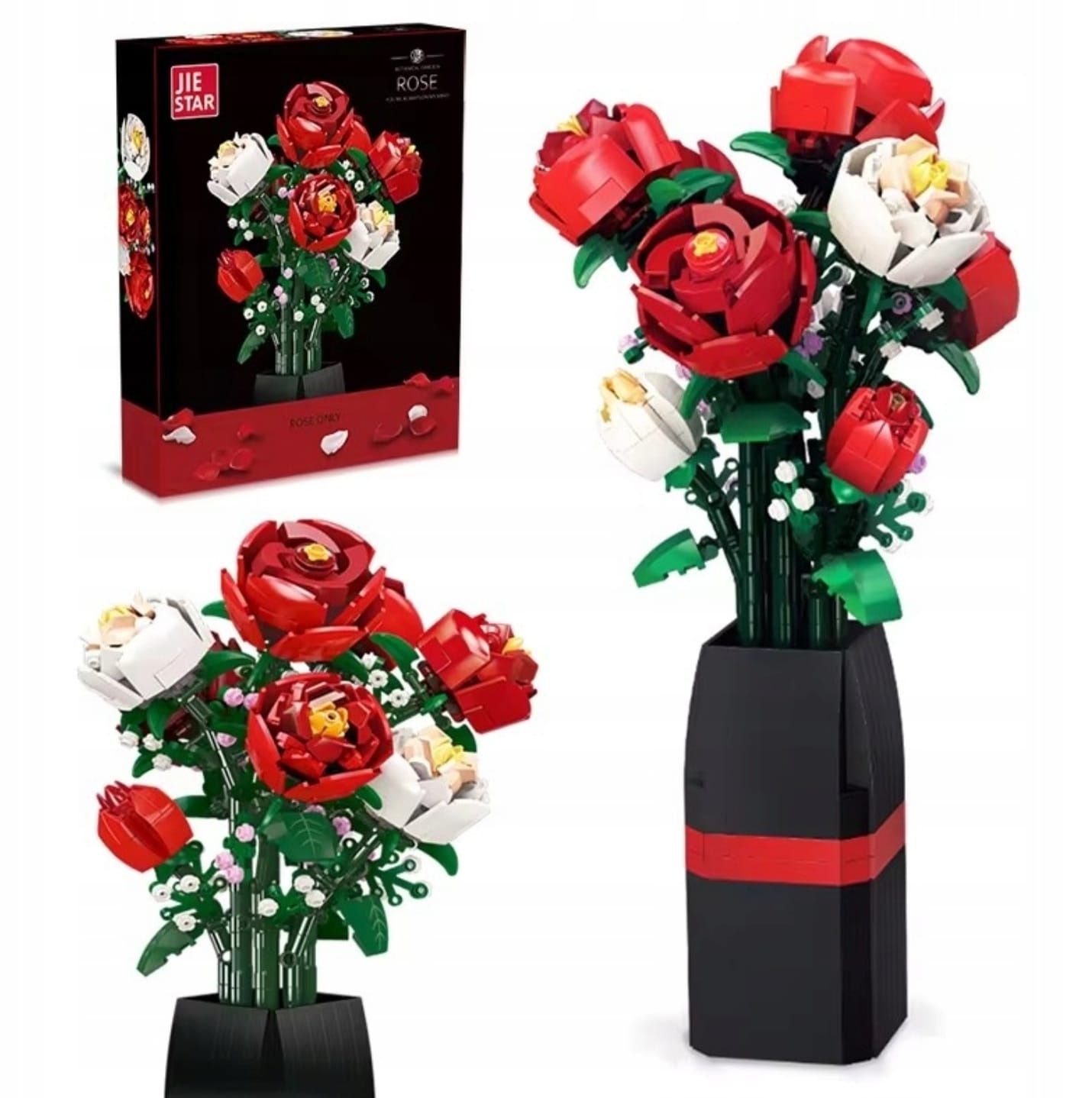 Klocki Botanicals duży bukiet róż czerwone białe róże jak Lego nowe