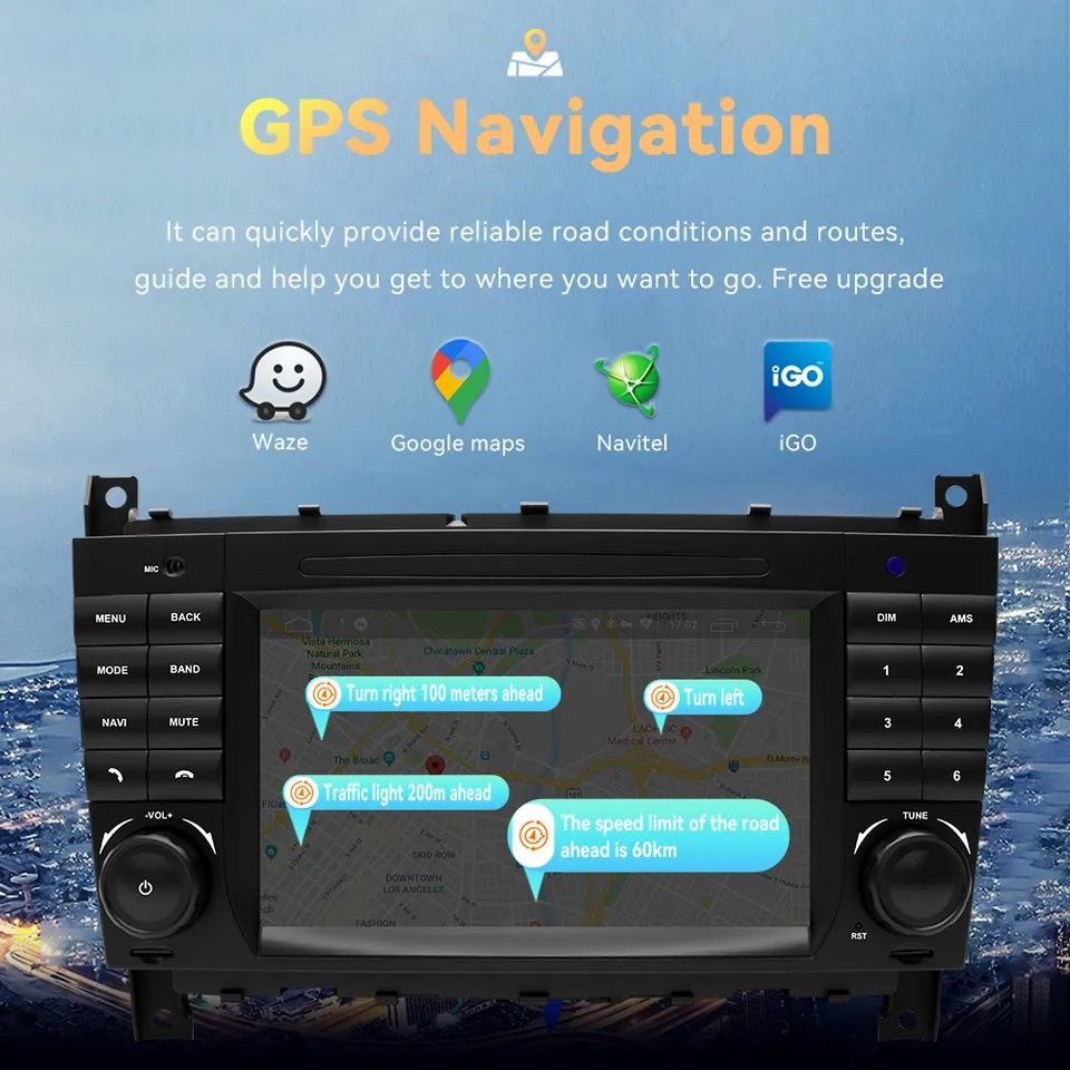 Rádio Android Mercedes W203 W209 W219 GPS WiFi Bluetooth