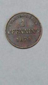 L Xp, M681 , 1 pfennig 1870 Bawaria Ludwik II wyprzedaż starocie