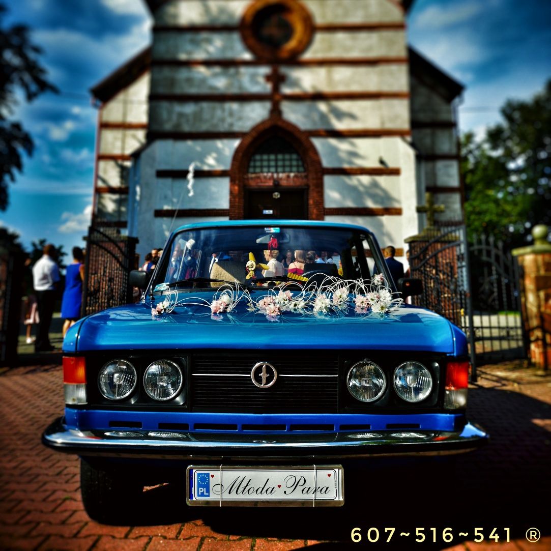 Auto Do ślubu duży niebieski Fiat 125p