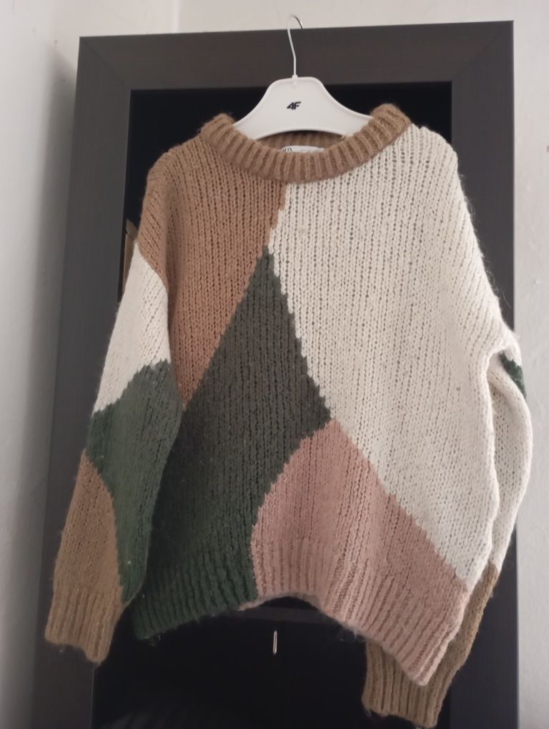 ZARA S-L bardzo owersizowy sweter z wełną