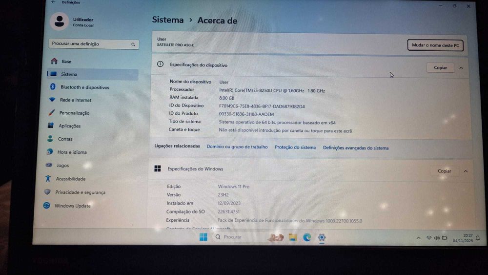 Toshiba Pro A50-E-1CD - I5 8250U - 8GB - SSD 240GB